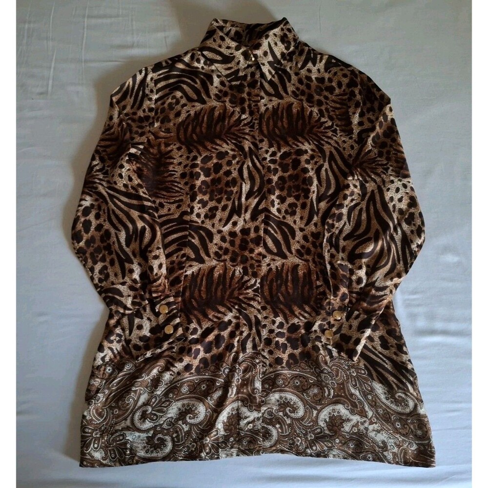 Women's St. John Blouse Animal Print Sz 12 Elegant Luxury Long Sleeves EUC